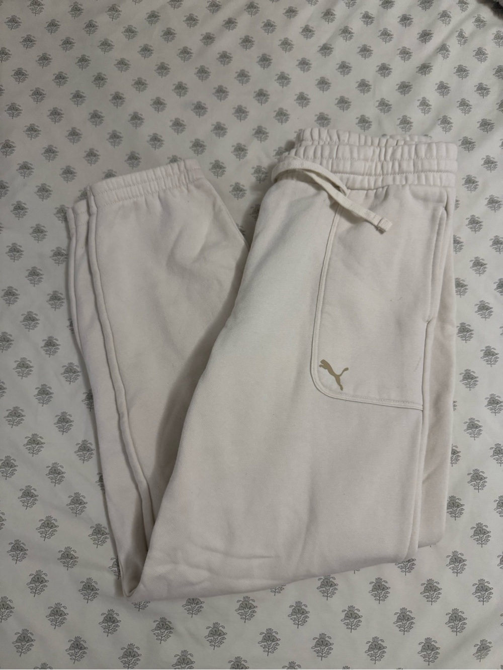 Puma Off-White Sweatpants with Gold Logo